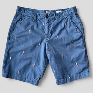 Gap Blue Men’s Chino Shorts with Embroidered Parakeets Size 31